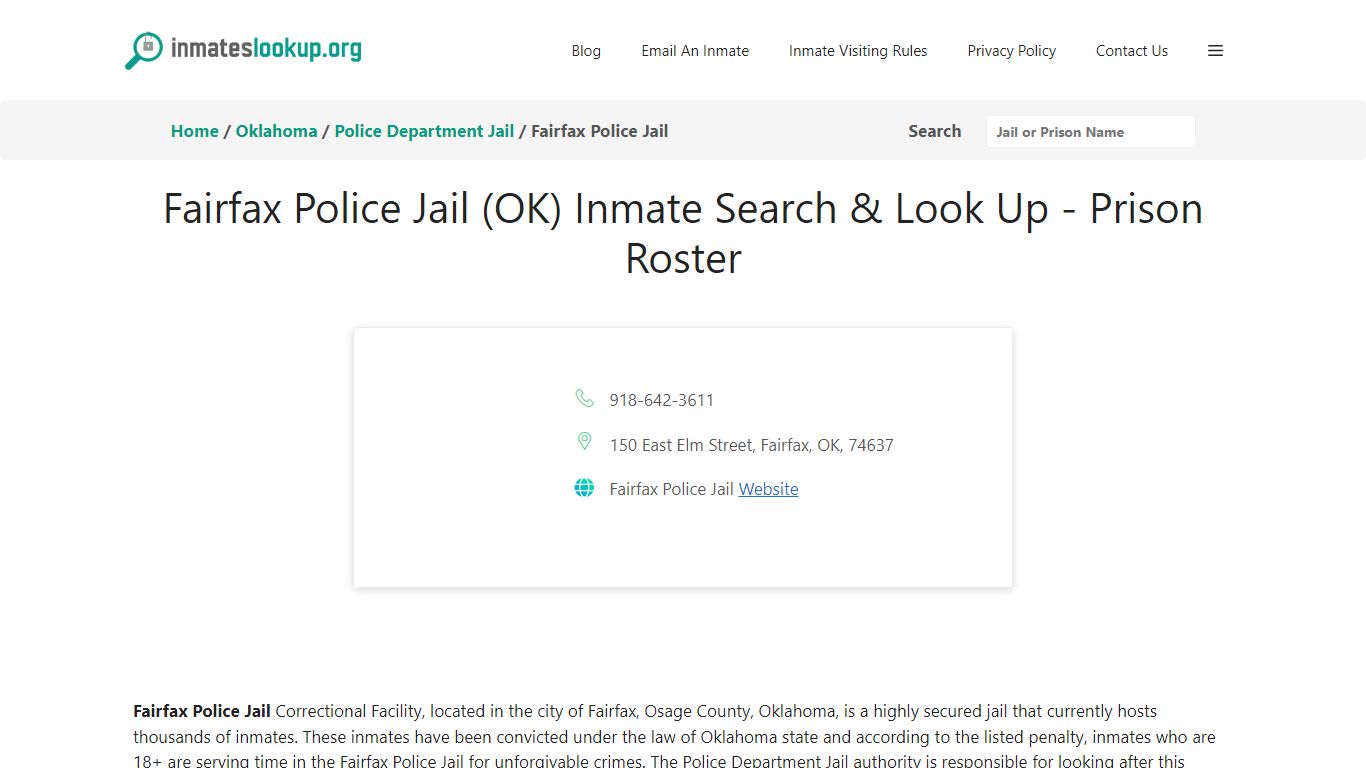 Fairfax Police Jail (OK) Inmate Search & Look Up - Prison Roster